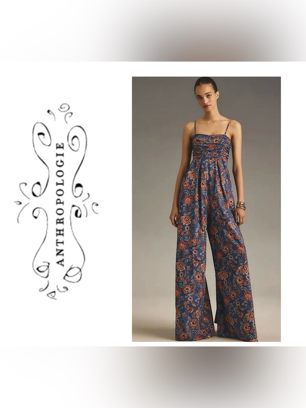 NWOT Anthropologie Hutch The Mabel orange + blue floral wide leg jumpsuit